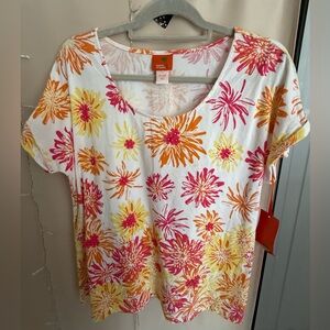 Hearts Of Palm Floral Women's Top. White, Pink, Orange. Size Large. NWT.